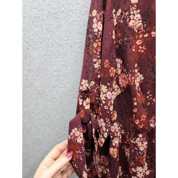 Torrid 2x Shear Floral Burgundy Button-Down Babydoll Tunic Blouse 3/4 Sleeves 10 - Picture 8 of 8